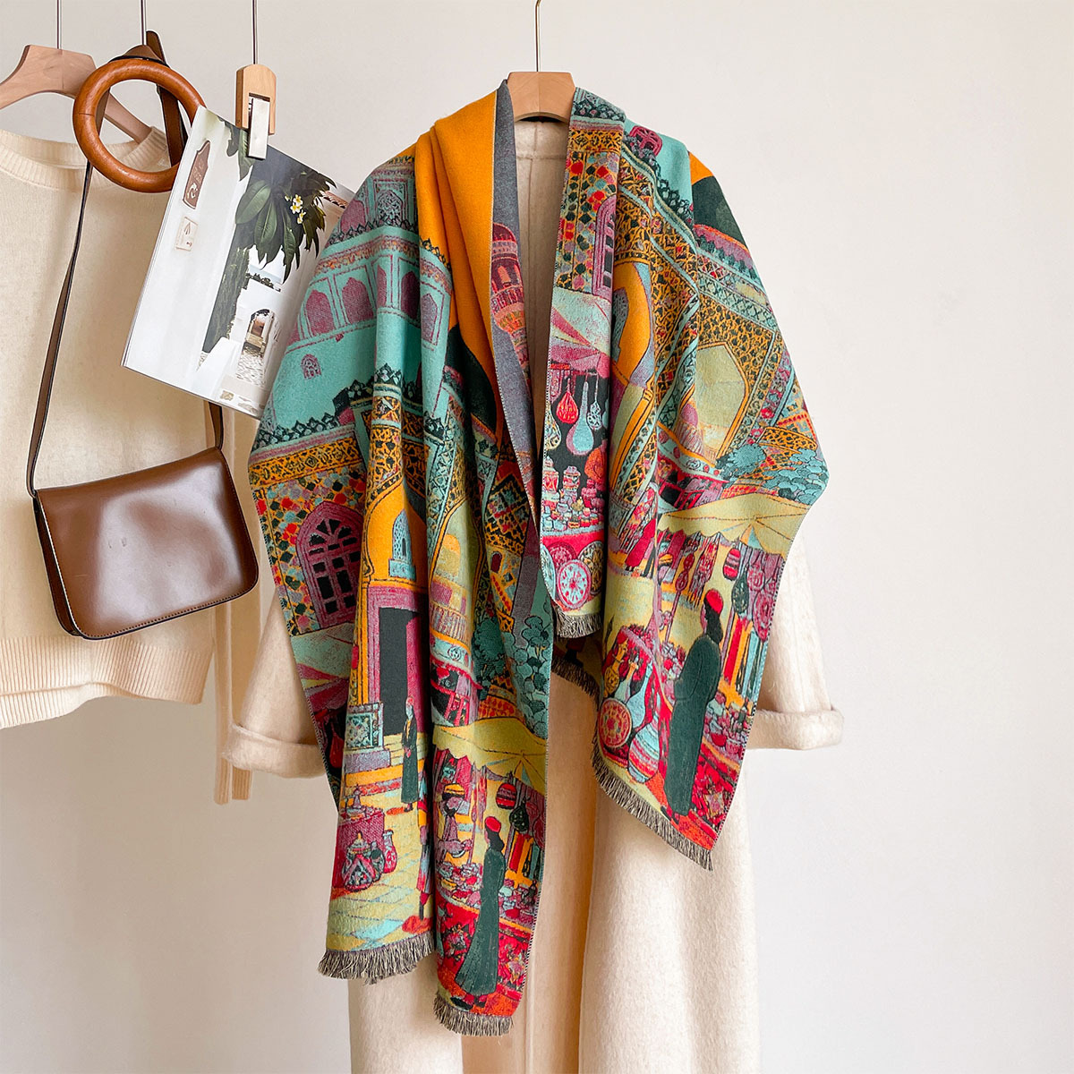 Cashmere Pashmina Wrap - Damski szal z imitacji kaszmiru, dwustronny,